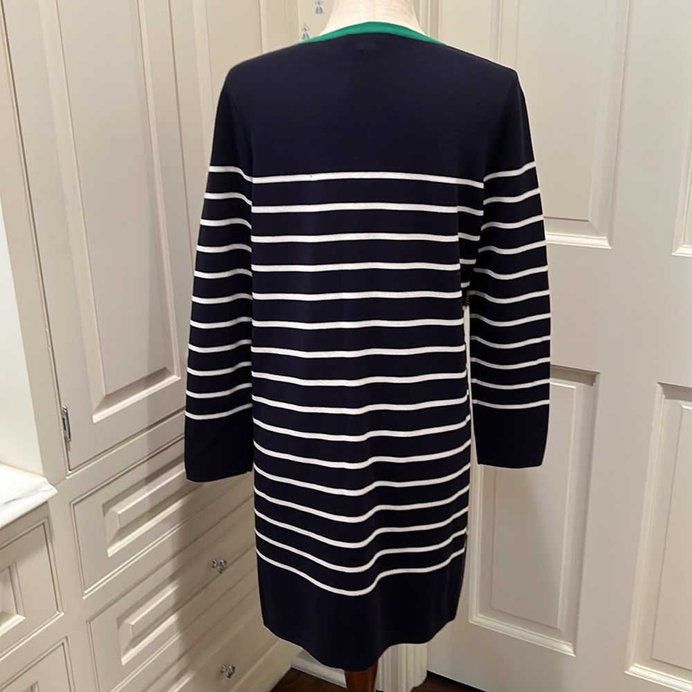 PENDLETON NAVY/WHITE STRIPED WITH GREEN TRIM LONG CARDIGAN - Picture 3 of 3